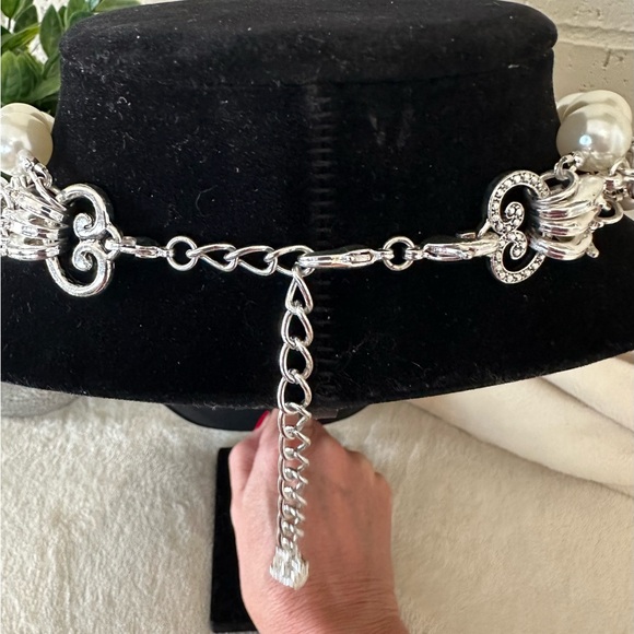 Premier Designs Pearl and Silver Toned Layered Necklaces with Enhancement Pin - Picture 7 of 10